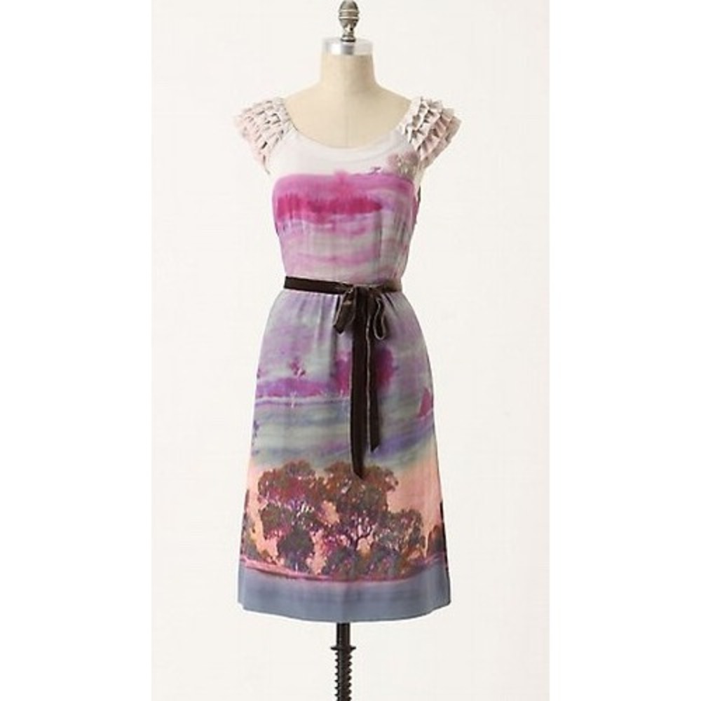 Moulinette Soeurs Silk Landscape Print Flutter Dress Women Feminine romantic